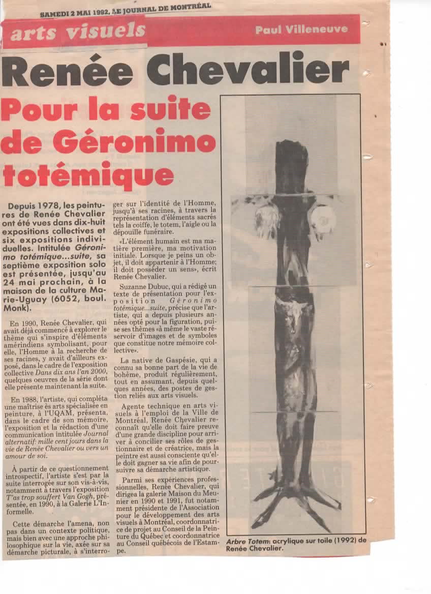 Journal  de Montreal 1992 G.Totemique